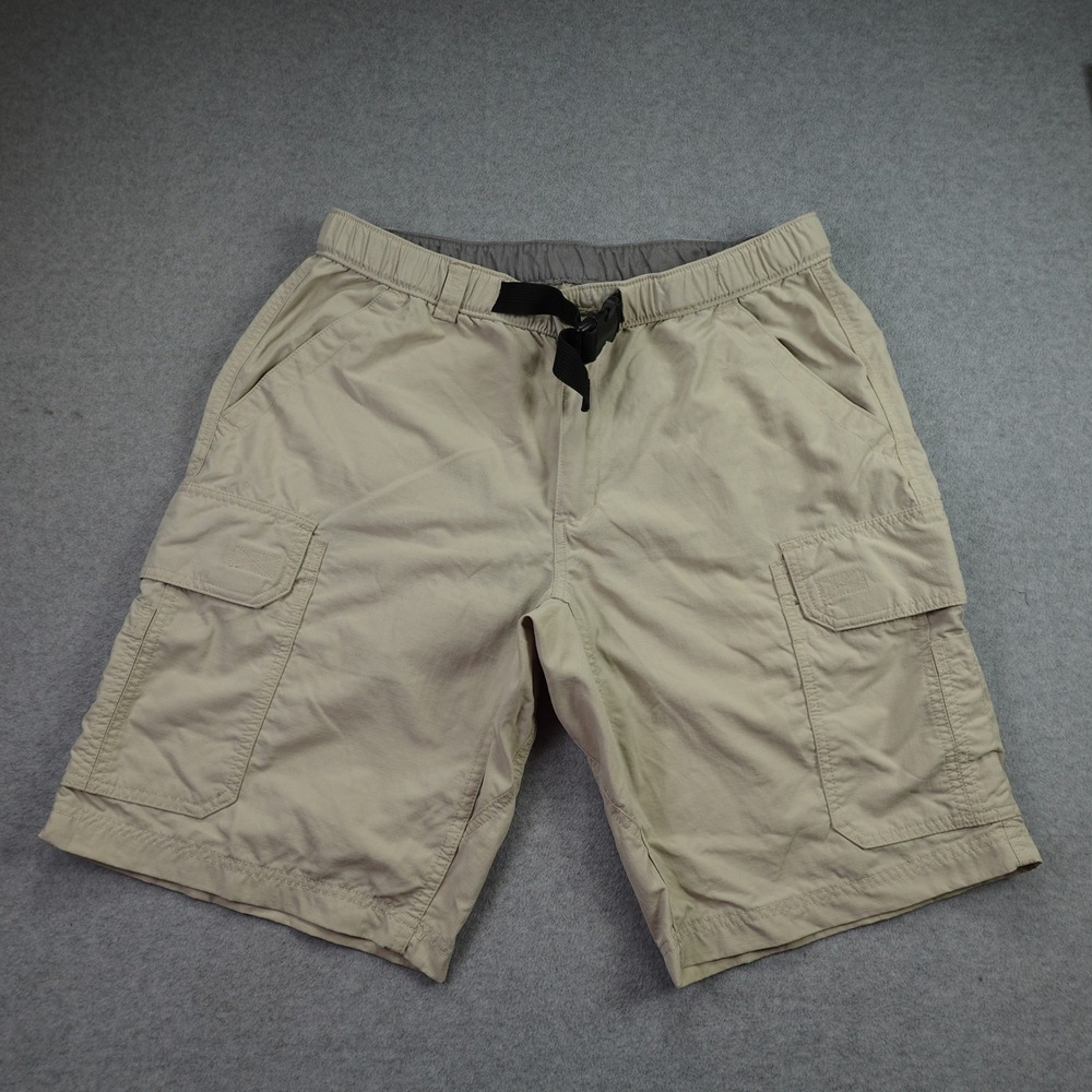 Duluth Trading Co Shorts Mens Large Beige Dry On The Fly Outdoor Cargo Belted